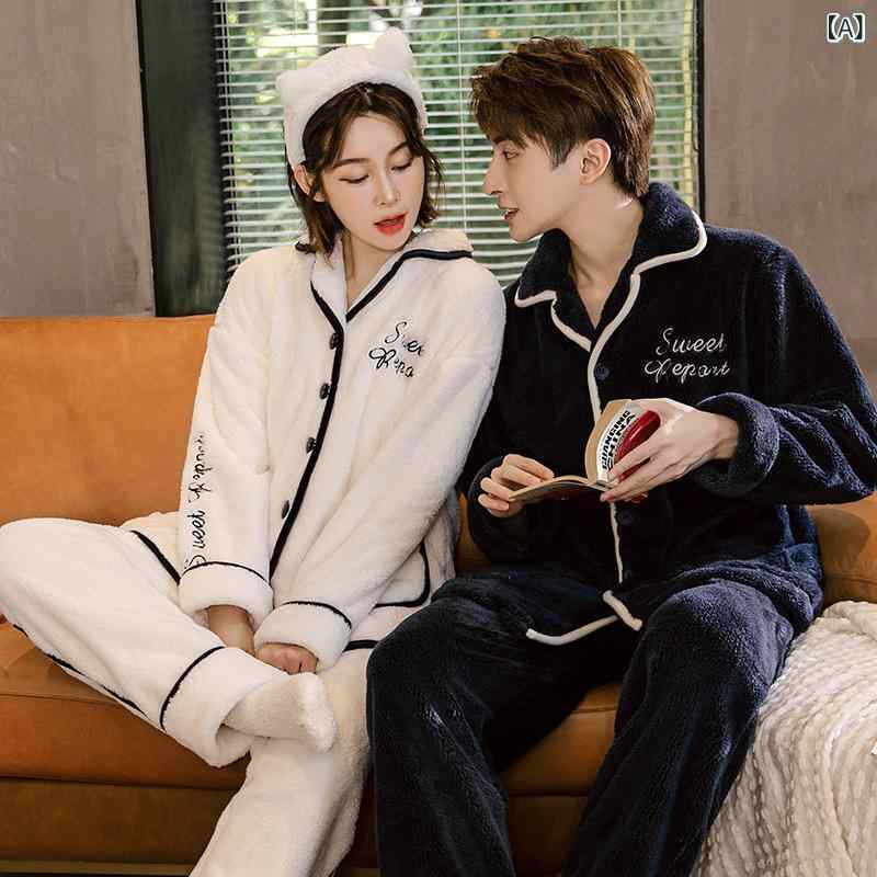 パジャマの 女性は 冬に 厚い サンゴの 毛の 男性の カーディガンの フランネルの 家の 服の ぬいぐる..