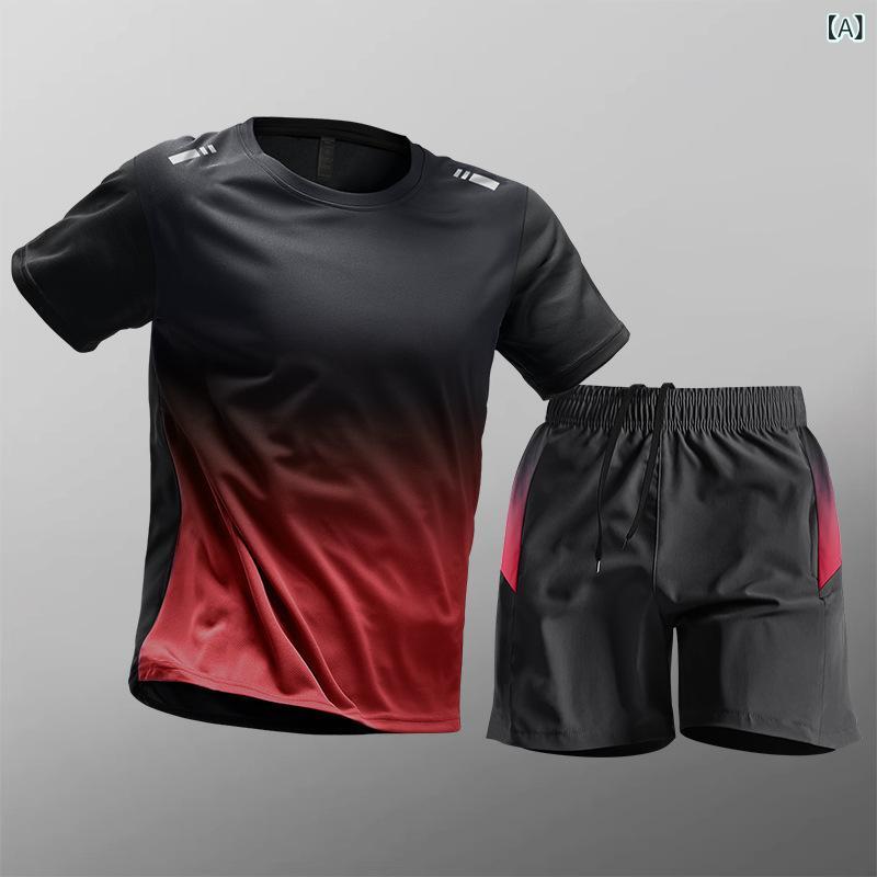 スポーツスーツメンズアイスシルク 速 乾性 フィット ネス Tシャツ ランニング 半袖 ショーツ 夏 バドミントン トレーニング 服