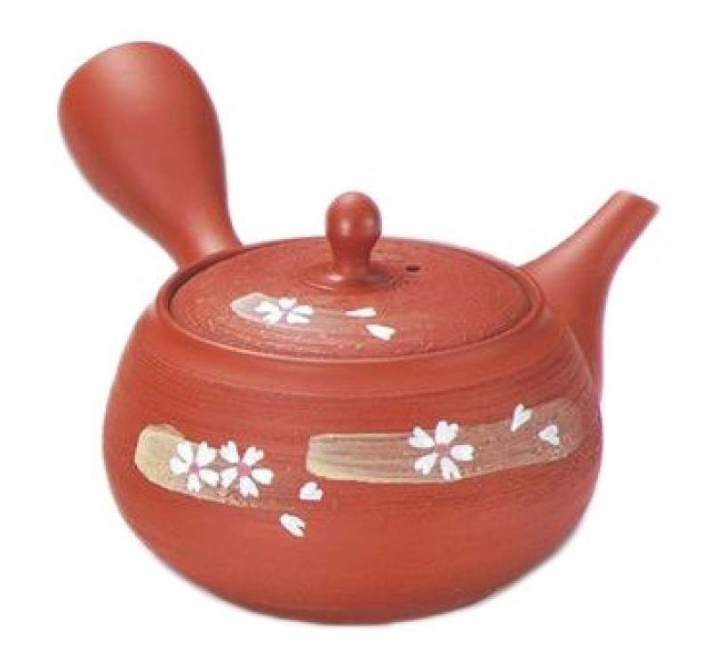 Tea-Utensils - 常滑焼3-29春秋 17号朱泥釜形桜帯アミ急須 AM-T023