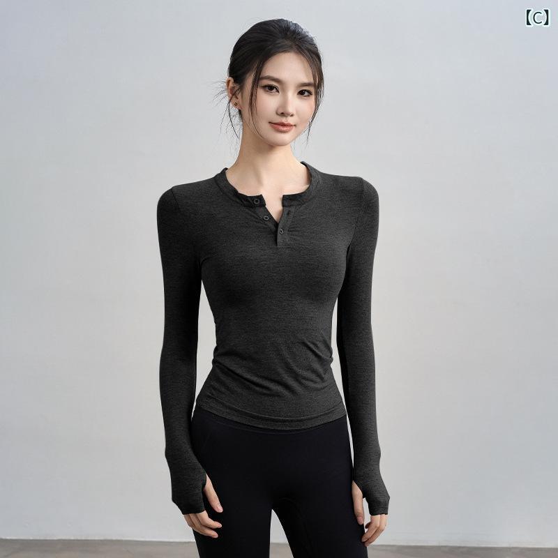 2025 秋の新 ヨガ ウェア 女性の 長袖 スリム フィット スポーツ トップスピラティ...