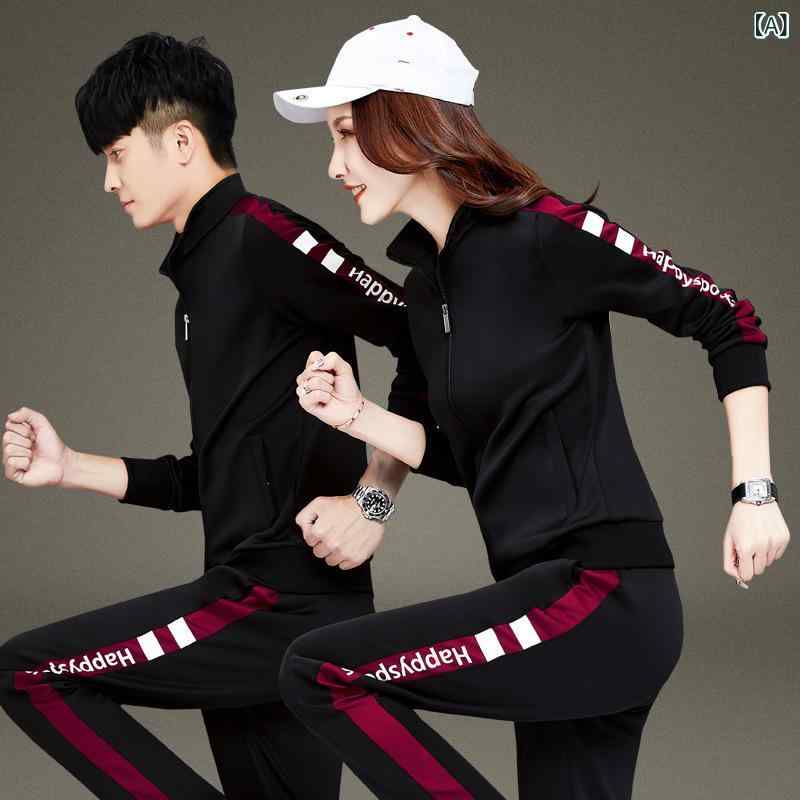 スポーツ スーツ 男性 春秋 新型 男女 スポーツ ウェア カップル 服 ランニング 服 カジュアル ゆったり 二 点 セット 制服 カバー