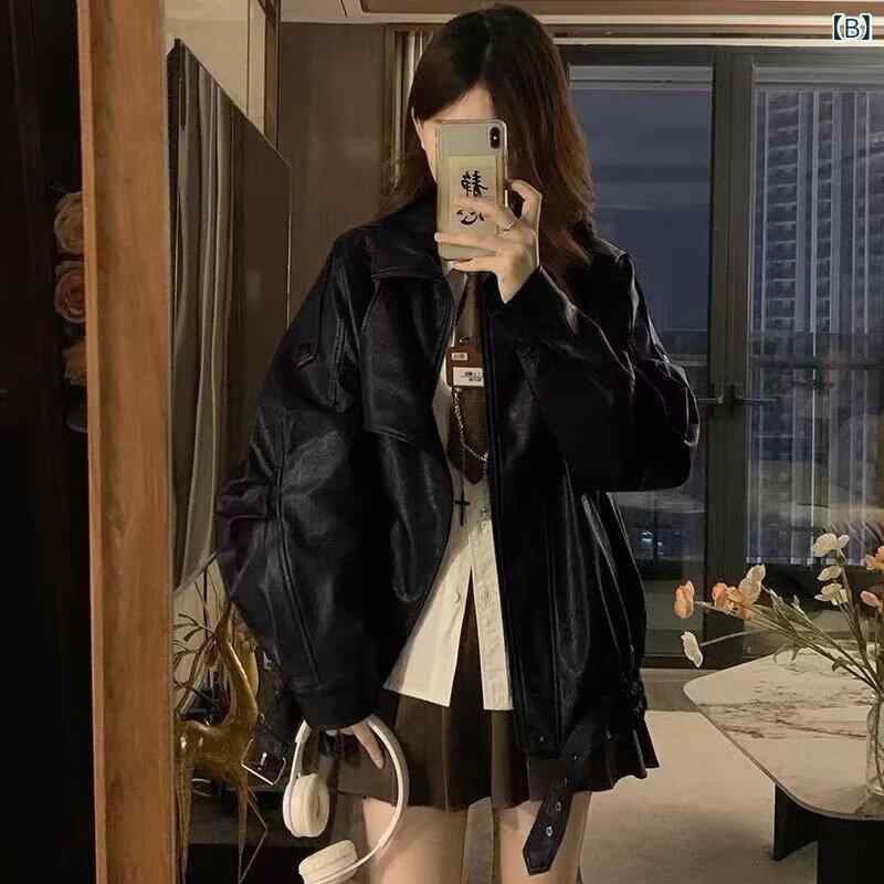 レ トロな 古い ブラウン PU レザー ジャケット 女性の ための 初春と 秋の トレンディな アメリカンルーズバイクジャケット