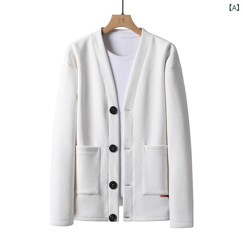 国境を 越えた 対外 貿易 日系 v ネック カーディガン 男 純 色 布 ポケットカーディガンコートワッフ..