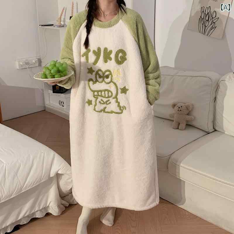 大きい サイズの 寝 スカートの 女性は 秋冬に 厚い サンゴの 毛を プラス して 肥満の MM 200 斤の 長い タイプの 妊婦の フランネルの 寝 スカートを プラス します。