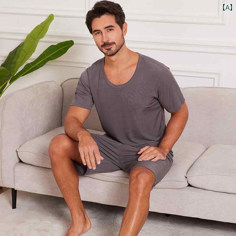 新しい カップルの 男性の半 ズボンの 家の 服の スーツの 卸売りの 女性の 氷の 糸の 薄い 半袖の ズボンは パジャマを 着る ことが できます。製品カテゴリー: スーツ生地名: アイスシルクスタイル: プルオーバー,シンプルかつカジ...