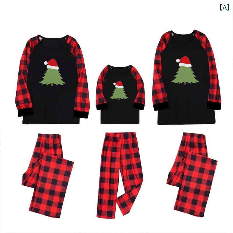 アマゾンは 欧米の クリスマスの 長袖の パジャマの 家の 服の プリントの スーツの 格子の ズボンの 親子は 家庭を 詰めます。