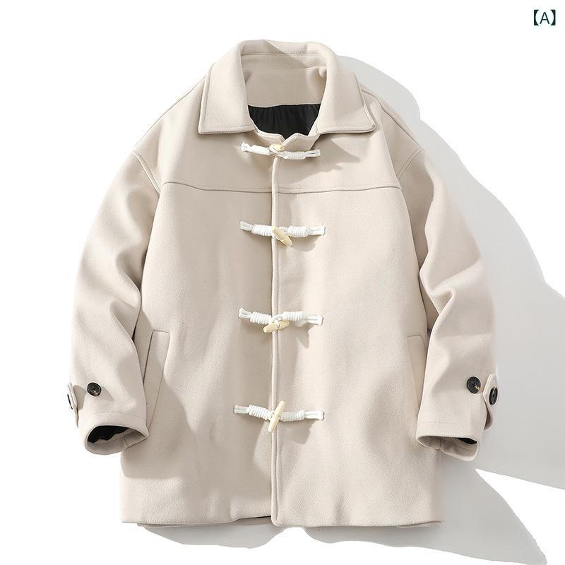 国境を 越えた 対外 貿易 春秋 シンプルな 牛 角 ボタン 毛 ラシャ コート 男性 ジャケット 男性 アマゾン