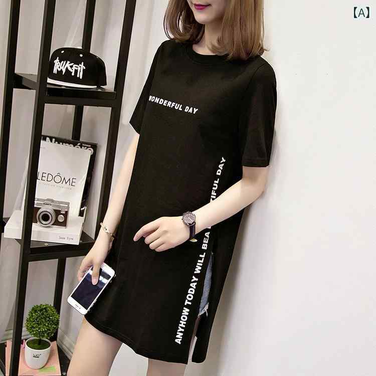 外単 クロス ボーダー 卸売り 新型 ミディアムロング 女性 t シャツ 寝 スカート 半袖 少女 ゆるい 大きい サイズファッションファッション