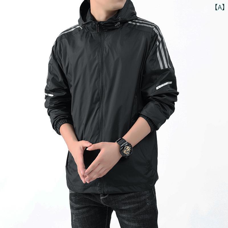 Rakuten - 春の 服の 新型の カジュアルな スポーツ ジャケットの 男性の 3 本の バーの 通気 性の 網の 目の カジュアルな トレンチコートの ファッションの ブランドは 2つ 開く ことが できます。