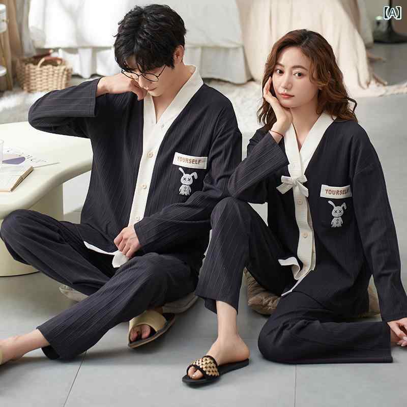 新しい 春と 秋の カップルの パジャマの 女性の 長袖の ズボンの 男性の 着物の カーディガンの 薄い ..