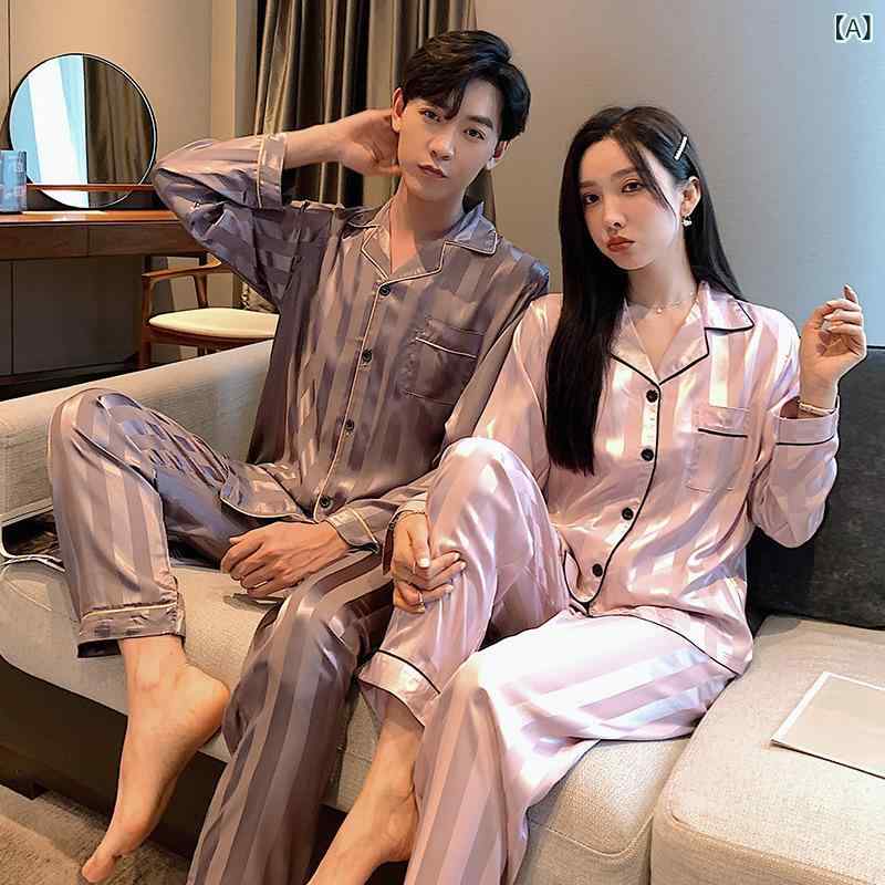 カップルの パジャマ 春と 秋の 氷 糸の 長袖の ズボンの シルクは 太って います。製品カテゴリー: パジャマ生地名: アイスシルクスタイル: スーツ,豪華で高貴な主な生地構成: ポリエステル繊維（ポリエステル）厚さ: 薄い生地の厚さ（...