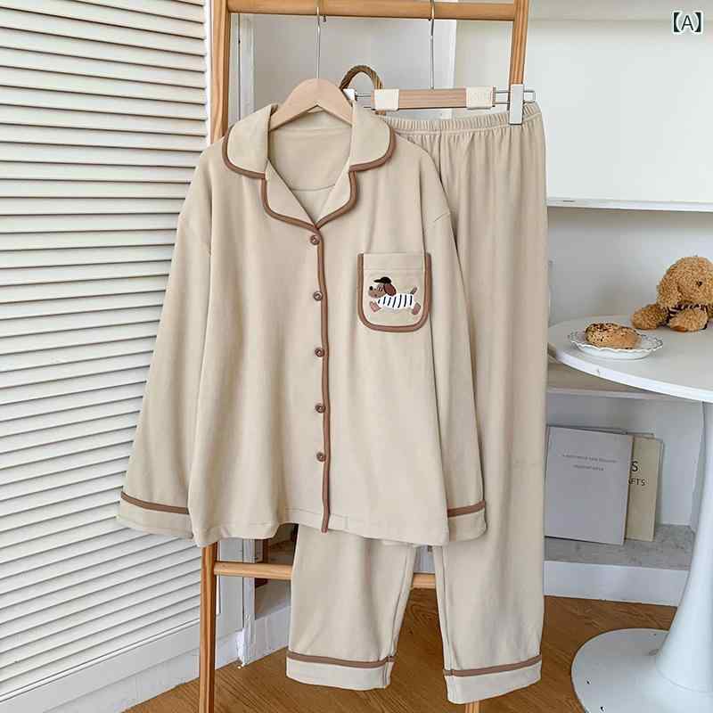 カップル パジャマ 女 徳 絨毛 秋冬 長袖 アニメ 保温 アニメ ソーセージ 犬 男性 家庭 服 二 点 セッ..