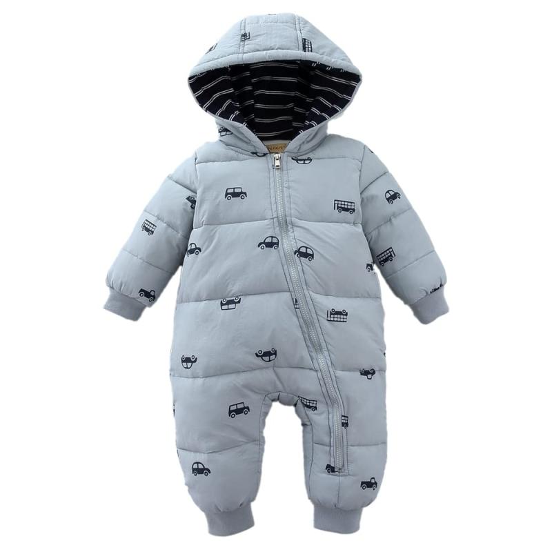 [Reegoo Peter] ベビー服 ジャンプスーツ カバーオール クルマ 長袖ロンパース フード付き 防寒 秋冬用 男の子 女の子 66 73 80 90 100