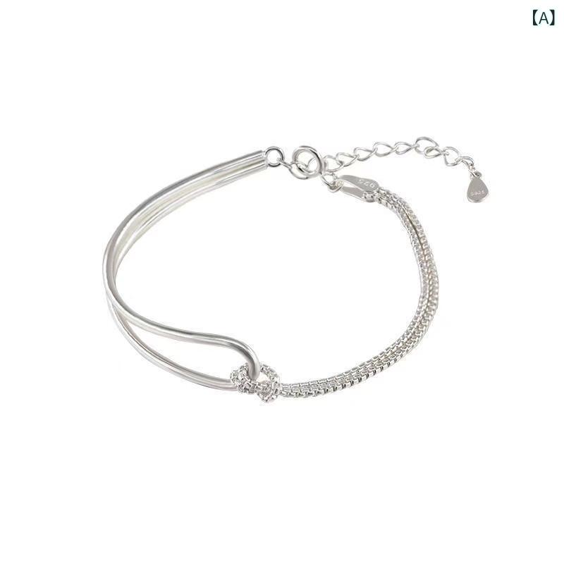 クロス ボーダー temu ホット 販売 電気 メッキ 925 結び目 スプライシングチェーンブレスレット 女性の ための シンプルな ニッチデザインブレスレットジュエリー(4.0)