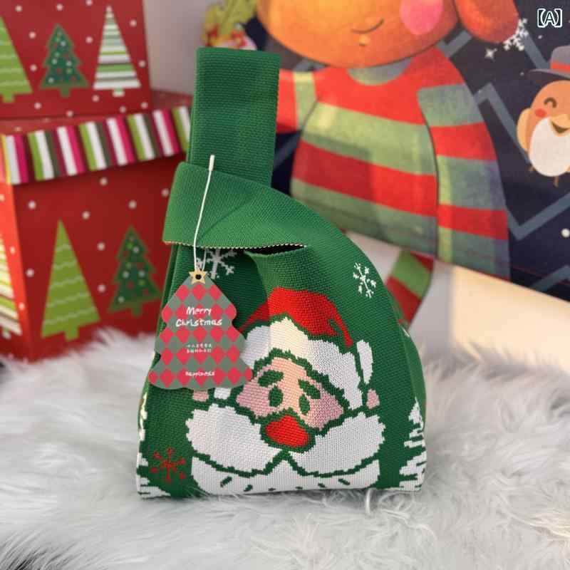 クリスマスモチーフギフトバッグ 手提げ ニット バッグ りんご 専用 袋 祝日 プレゼントレディースハンドバッグ 弁当 バッグ
