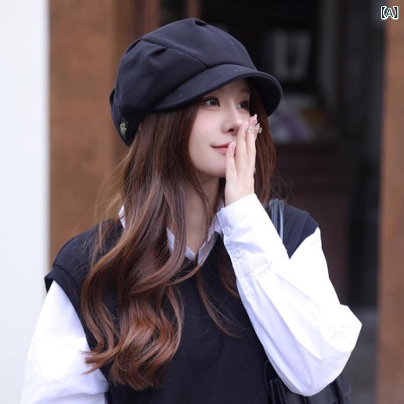 秋冬 ファッション ネット 赤 百 合 レ トロ 八角帽子女性韓国版画家日系 カジュアル 気質 ベレー 鴨 舌 帽