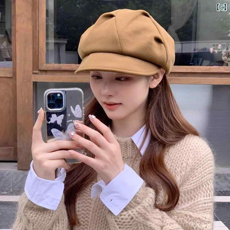 秋冬 ファッション ネット 赤 百 合 レ トロ 八角帽子女性韓国版画家日系 カジュアル 気質 ベレー 鴨 舌 帽