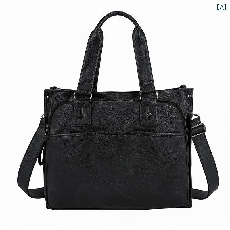 クロスボーダーメンズハンドバッグ PU レザー ホリゾン タル ビジネス ブリーフケースコンピュータバッグシングルショルダー 斜め 掛け大 容量 通勤 バッグ