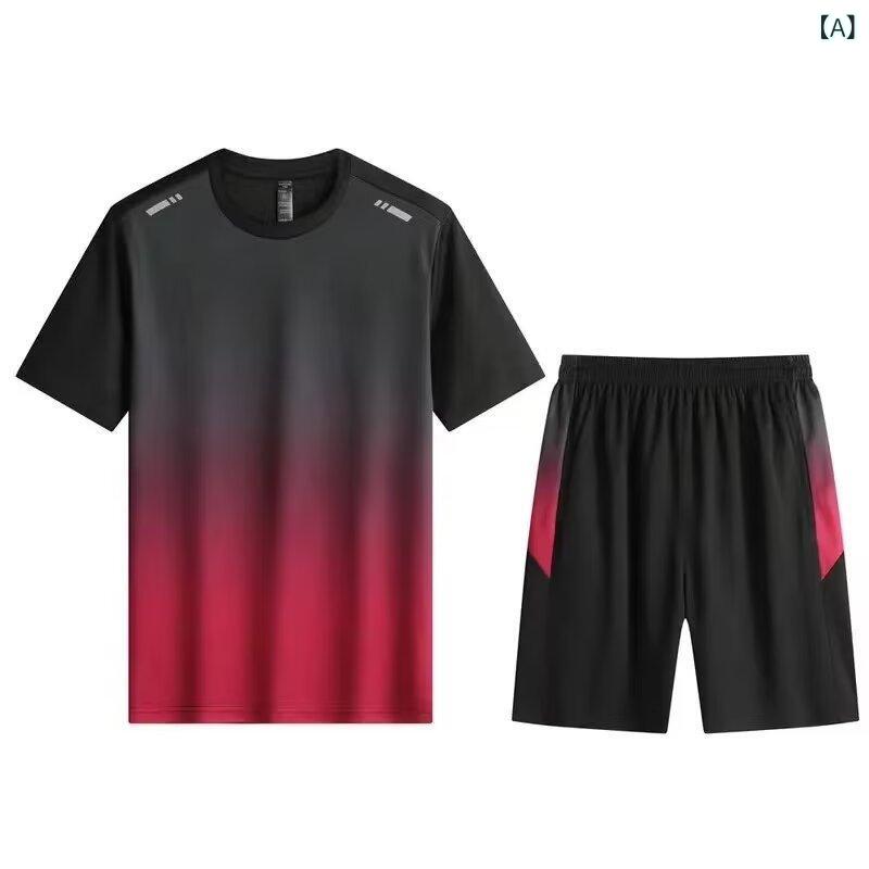 源 工場の 対外 貿易は スポーツ スーツの 男性 夏の 薄い 半袖 スポーツ ウェアの ランニング 速 乾 服 バスケットボール 服を 提供 ..