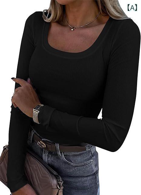 2025 クロス ボーダー 女性 式 長袖 ローラウンドネックリブニット 修身 カジュアル 上着 t シャツ 修身 基本 シャツ