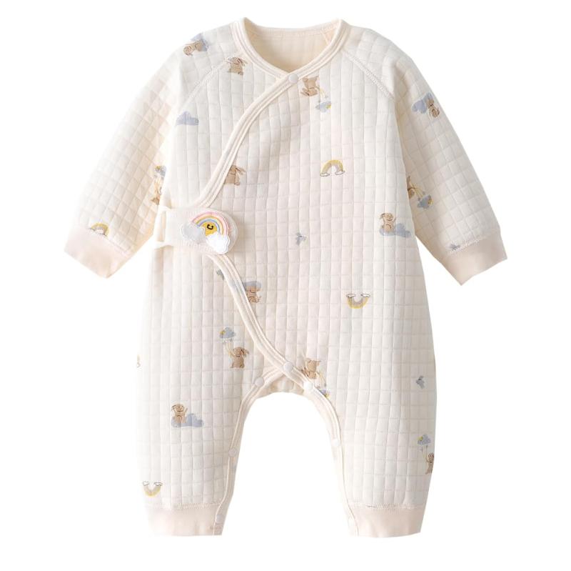 Baby nest ベビー服 女の子 カバーオール ロンパース 長袖 赤ちゃん服 前開き 子供服 新生児服 出産お祝い 綿100％ 綿入れ