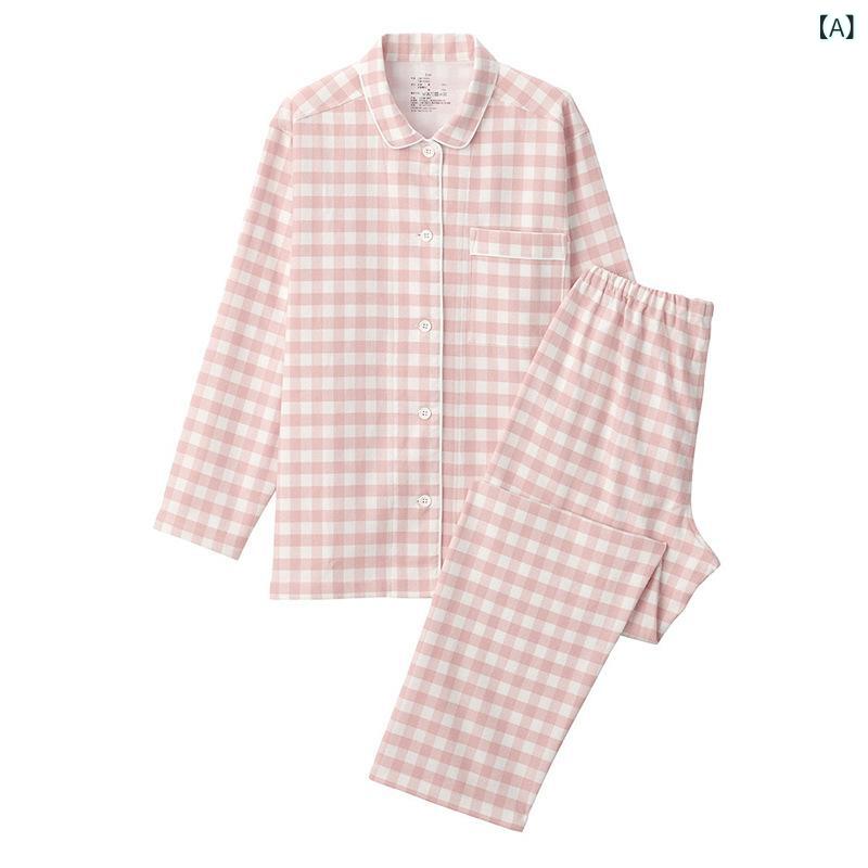 日本 式 無印 フランネル 家庭 服 良品全 綿 家庭 服 格子縞 格子 カップル パジャマ 秋冬 厚手