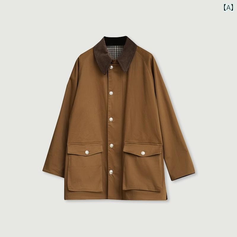 樂天商城 - 既製 カジュアル メンズと レディース ウールリバーシブルラペルアメリカンレトロジャケット 中古 コート 秋 服