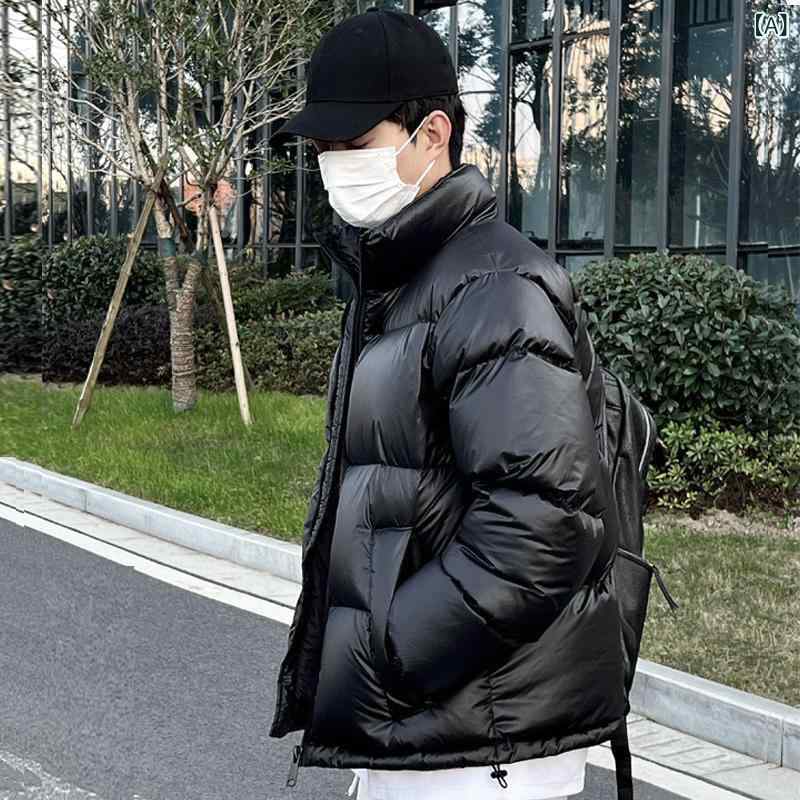 樂天商城 - 潮 牌の 短い ダウン ジャケットの 男性 冬の 新型の 立 襟の 明るい 面の 厚い 460 gの 白い ガチョウの 毛の ゆったり して いる パンの 服の コート