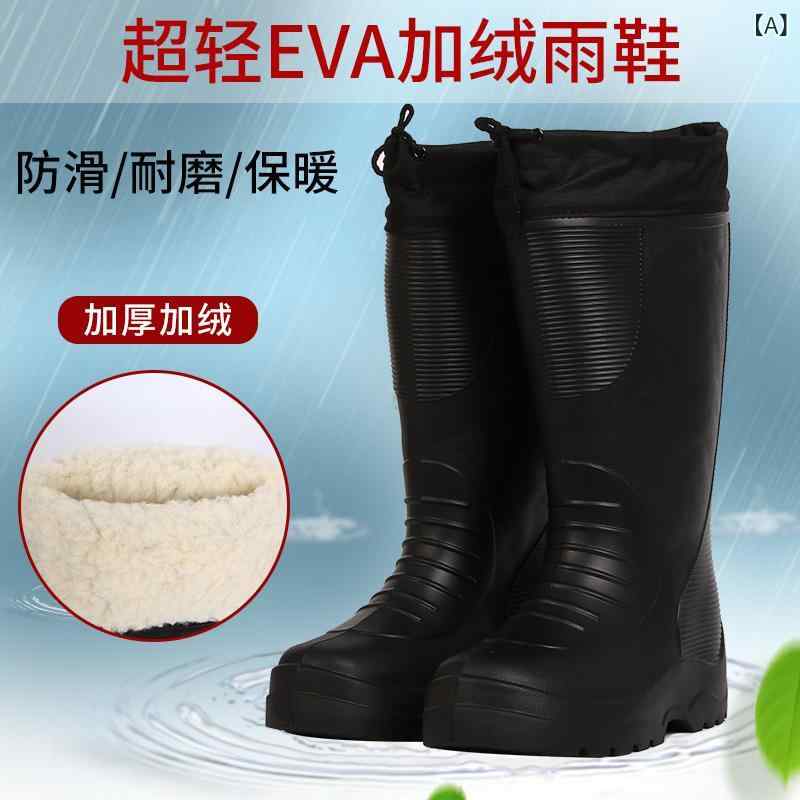 冬の ベルベット 保温 雨 靴 男 高 筒 eva 軽量 綿 滑り 止め 厚い 泡 防水 白い 雨 靴 男