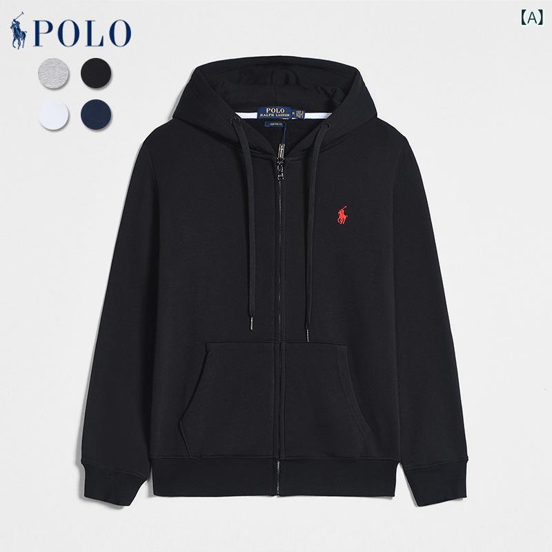 春秋 用 ポール 長袖 スウェットシャツ メンズ カジュアル 無地 プリント ポニーロゴ ジップアップ プルオーバー カーディガン スウェットシャツ