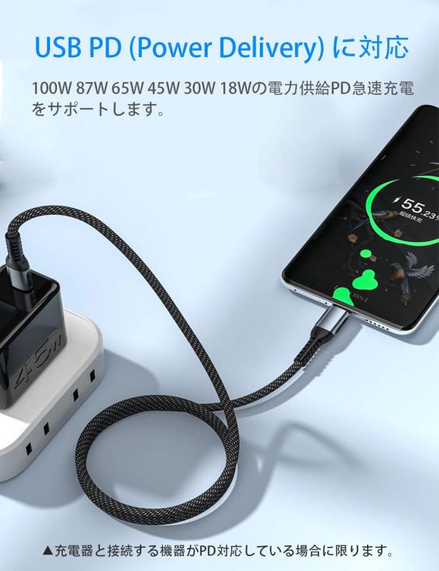スカイライトのUSB-C & USB-C ケーブル 1.5M Type-c ケーブル PD対応 100W/5A急速充電 E-Markチップ搭載 超高耐久ナイロン タイプc機種対応 (1.5M) [並行輸入品]｜アングル3