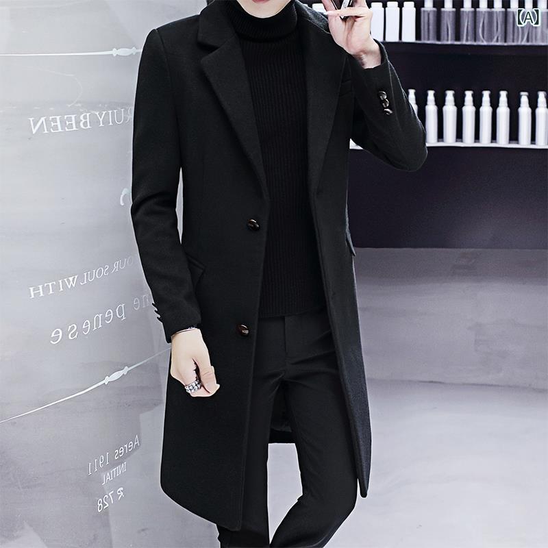 樂天商城 - 新 商品の 男性 風 衣 秋冬の ラシャ コートの 男性 モデルの 韓国 版の ファッションは 綿を 入れて 青年の 毛を 厚く します。