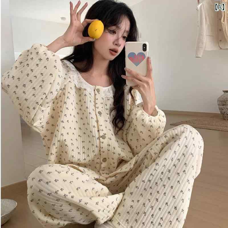 空気 綿の パジャマの 女性の 秋冬の 長袖は 厚いです。(4.0)