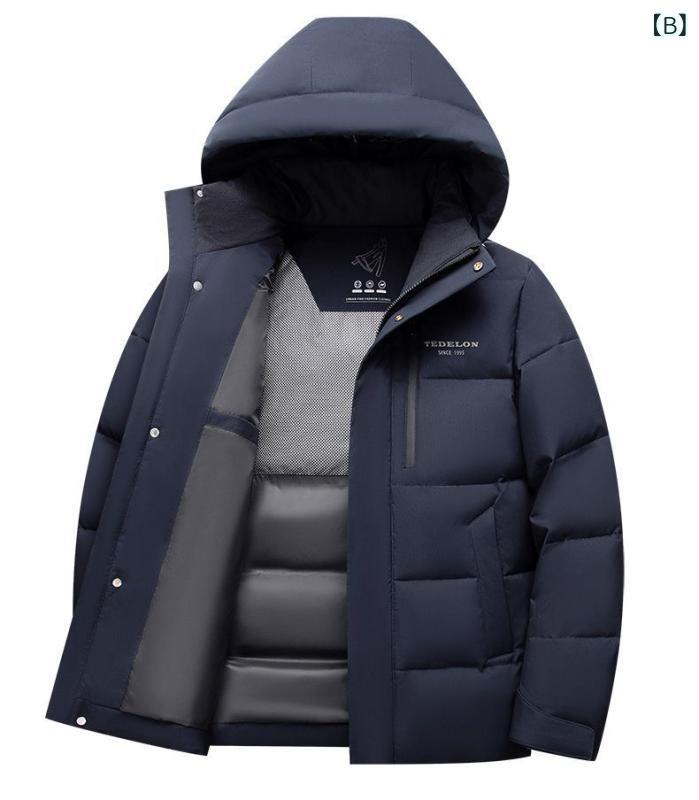 2025 メンズダウンジャケットビジネス 暖かい 冬の ハイエンドトップス 無地 カジュアル 防寒 服 パン 服 中年