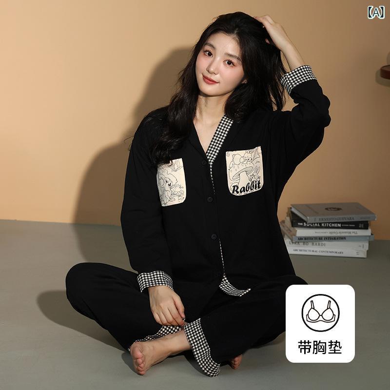 カップルの パジャマの 女性の 春と 秋の 新型 純綿の 長袖の 漫画の 家庭 服の 男性の カジュアルな 大きい サイズは スーツを 着る ことが できます。