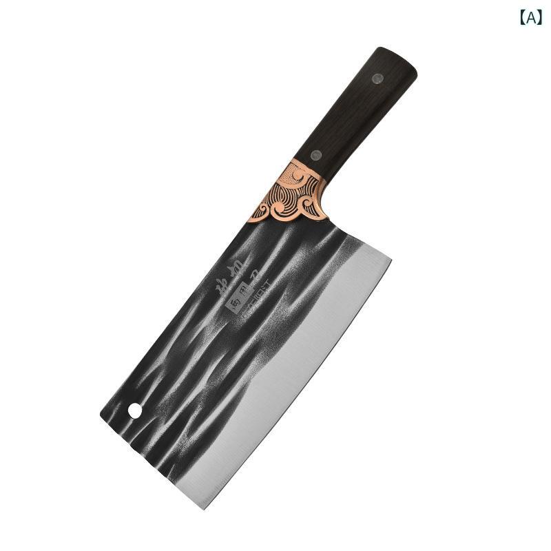 鍛打 ハンマーの 包丁は 切り 刀を 切って 鶏の 羽の 木の 一体の 取っ手を 覆って 切ります。