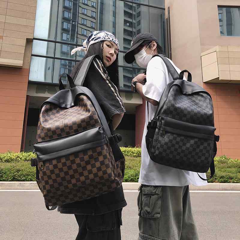 2024 新型 ファッション 経典 格子 韓国 版大 容量 リュックサック 個性 ファッション 男性 皮質 アウトドア 旅行 バック