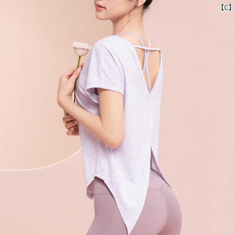 ヨガ 服 女性 夏 薄手 ゆるい スポーツ ブラウス 半袖 通気 性 t シャツフィットネス 上着 プラティトレーニング 服
