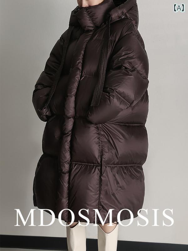 冬の 女性 用 ダックダウンジャケット、 ふわふわで 厚みの ある フード 付き 救命 ダウン ジャケット..