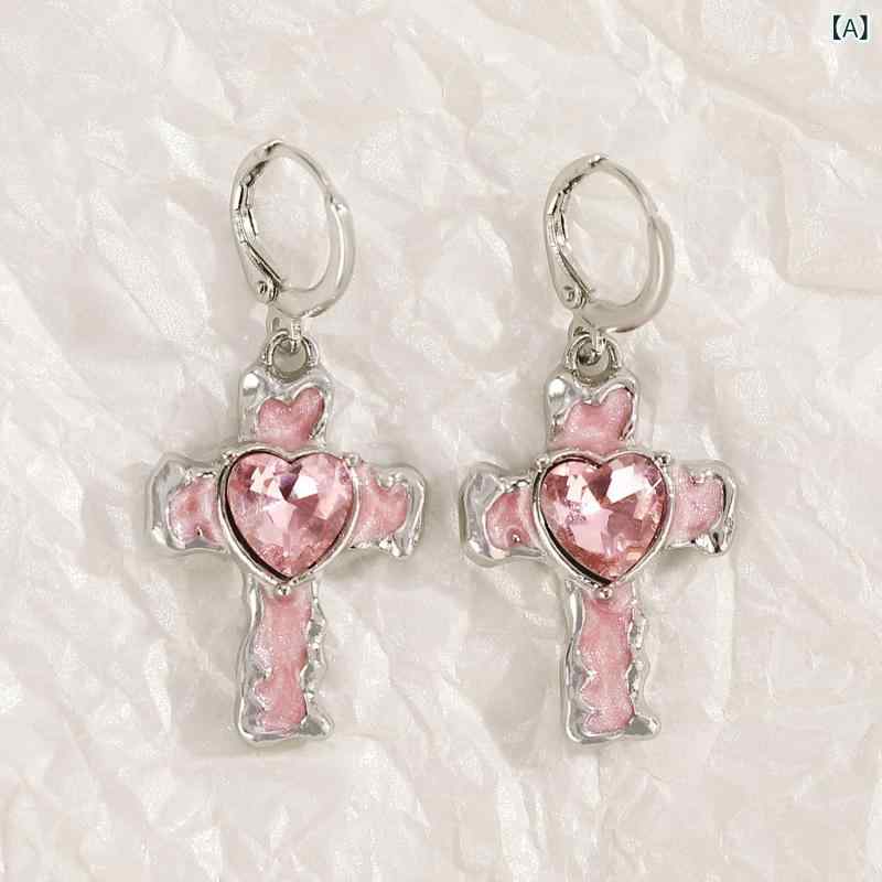 クロス ボーダー 古典 的な 十字 水晶 中性の 美しい 銀色の イヤリングの 女性 ヒップホップパーティージュエリープレゼント