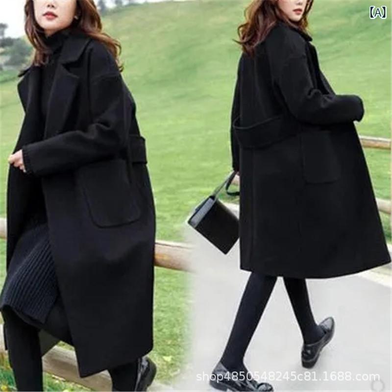 秋冬の 韓国 版の 新型 女性の 中の 長 さの 毛は コートの 女性の 黒い ラシャの コートの アマゾンの 対外 貿易の 婦人 服です。