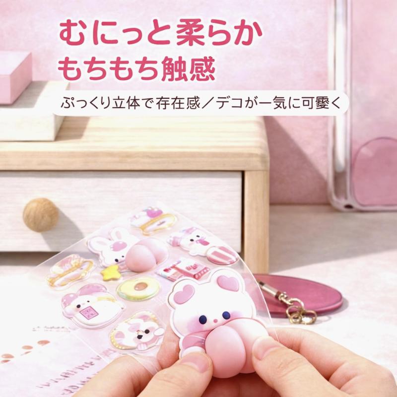 【2枚セット】ぷにぷに触感がやみつきになる おしり可愛すぎるふわふわシール 手帳・スマホデコ用 がんばった自分へのご褒美に 推し活にも skylight-10664773 スカイライト サンプル画像3