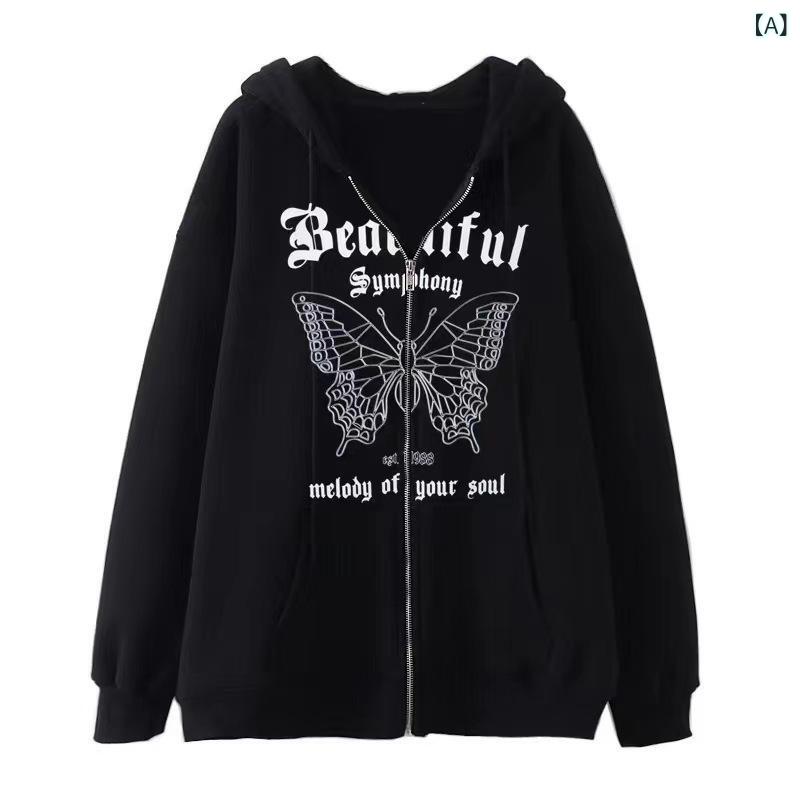 欧米の 暗黒の 風の ヒップ ホップの ゴシックの 原宿 y 2 kの 蝶の 鉄の ファスナーは 帽子の シャツの 男女の 原宿の コートの パーカーの 男の 人と 一緒に います。