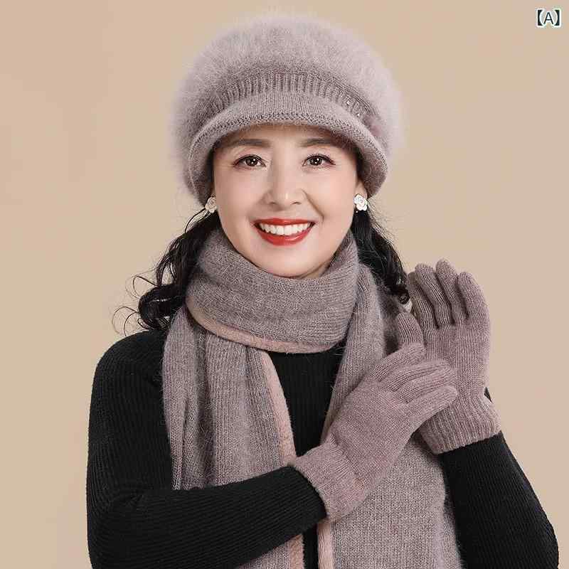 中高年の 帽子の 女性の 冬の おばあさんの 保温と ベルベットの お母さんの 冬の 老人の 帽子の おばあさんの ウサギの 毛糸の 帽子