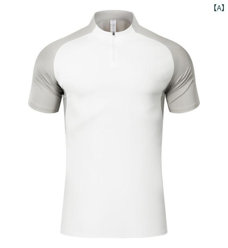 スポーツ Tシャツ カスタム ハーフジップ スタンド カラー 速 乾 ランニング フィット ネス 半袖 トップス アウトドア トレーニング テニス ウェア メンズ