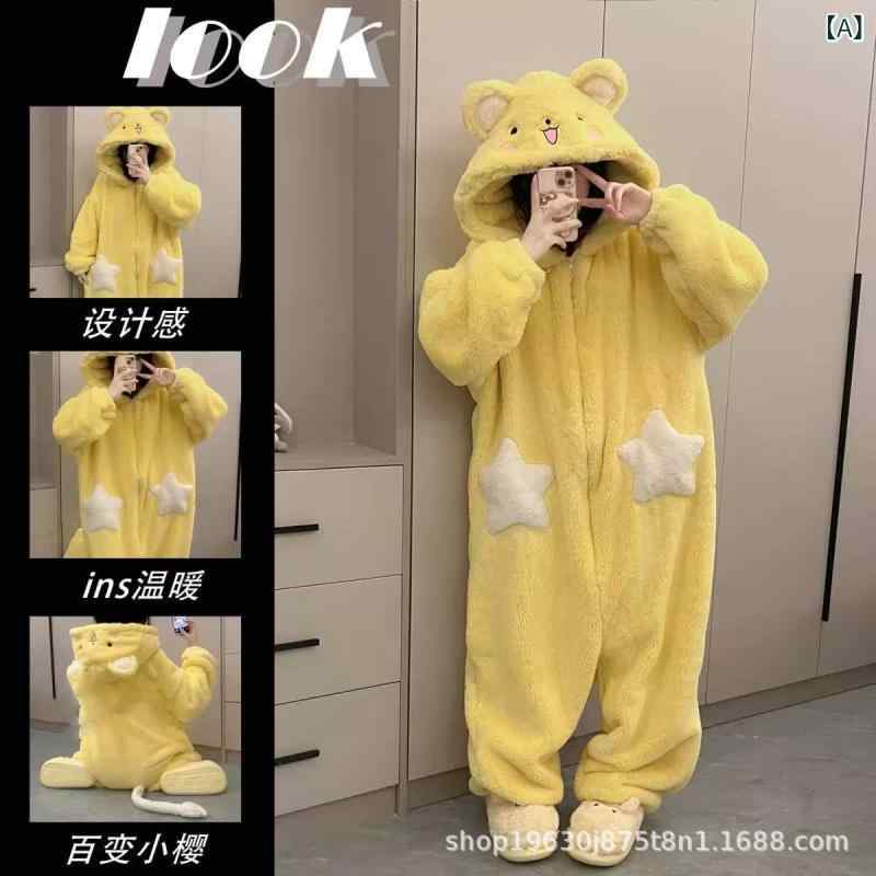 2025 年 新作 ワンピース 型 パジャマ 秋冬 用 レディース コーラルフリース 可愛い 厚手 裏 起毛 漫画 柄 ホーム ウェア