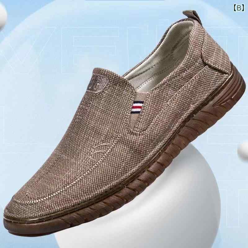 キャンバスの 通気 性の カジュアルな 男性の 靴の 牛の 筋肉の 底は 布の 靴の 快適な 柔らかい 底を 踏んで 靴の 板の 靴の 古い 北京の 布の 靴を 運転 します。