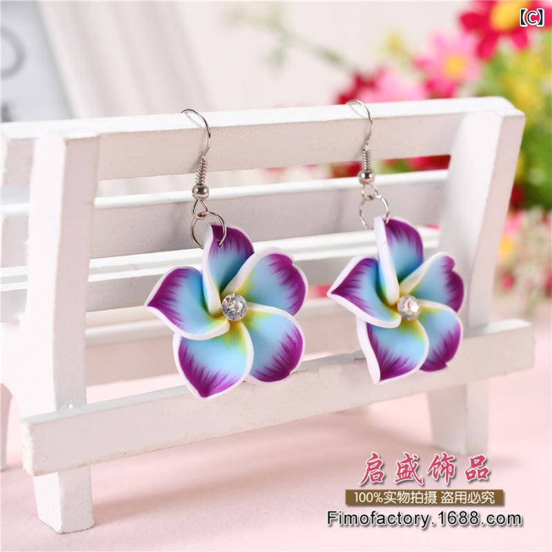 30 mm 手作りの 甘い 柔らかい 陶 花の 卵の 花の イヤリングの ボヘミアンの ビーチの 休暇の イヤリングの アクセサリーの メーカーは 卸売り します。