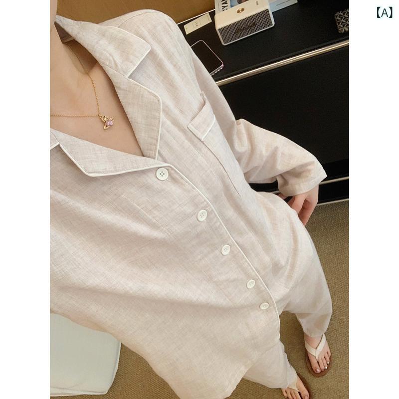 ダブルヤーンの ホーム ウェア！ 和風 無地 風 綿 100 ラペルサイドシームレスカップルパジャマセット 春