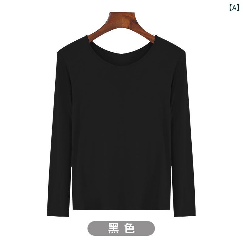 乐天商城 - 2024 春と 秋の モードールの 底の シャツの 女性の 大きい サイズの 長袖の t シャツの 女性の 中で 秋の 服の 丸首の 百 合の 薄い 上着を 掛けます。